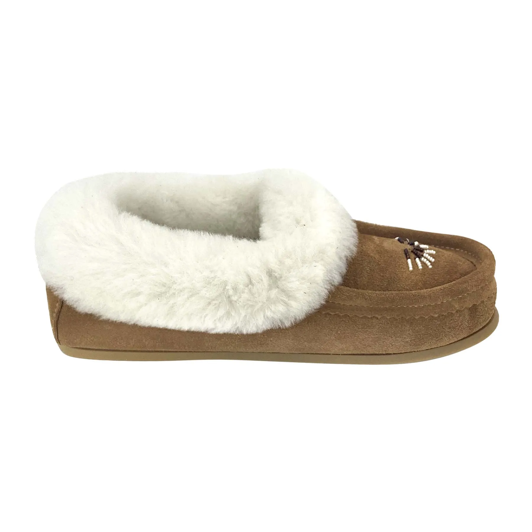 Women's Smoke Beaded Rubber Sole Sheepskin Slippers