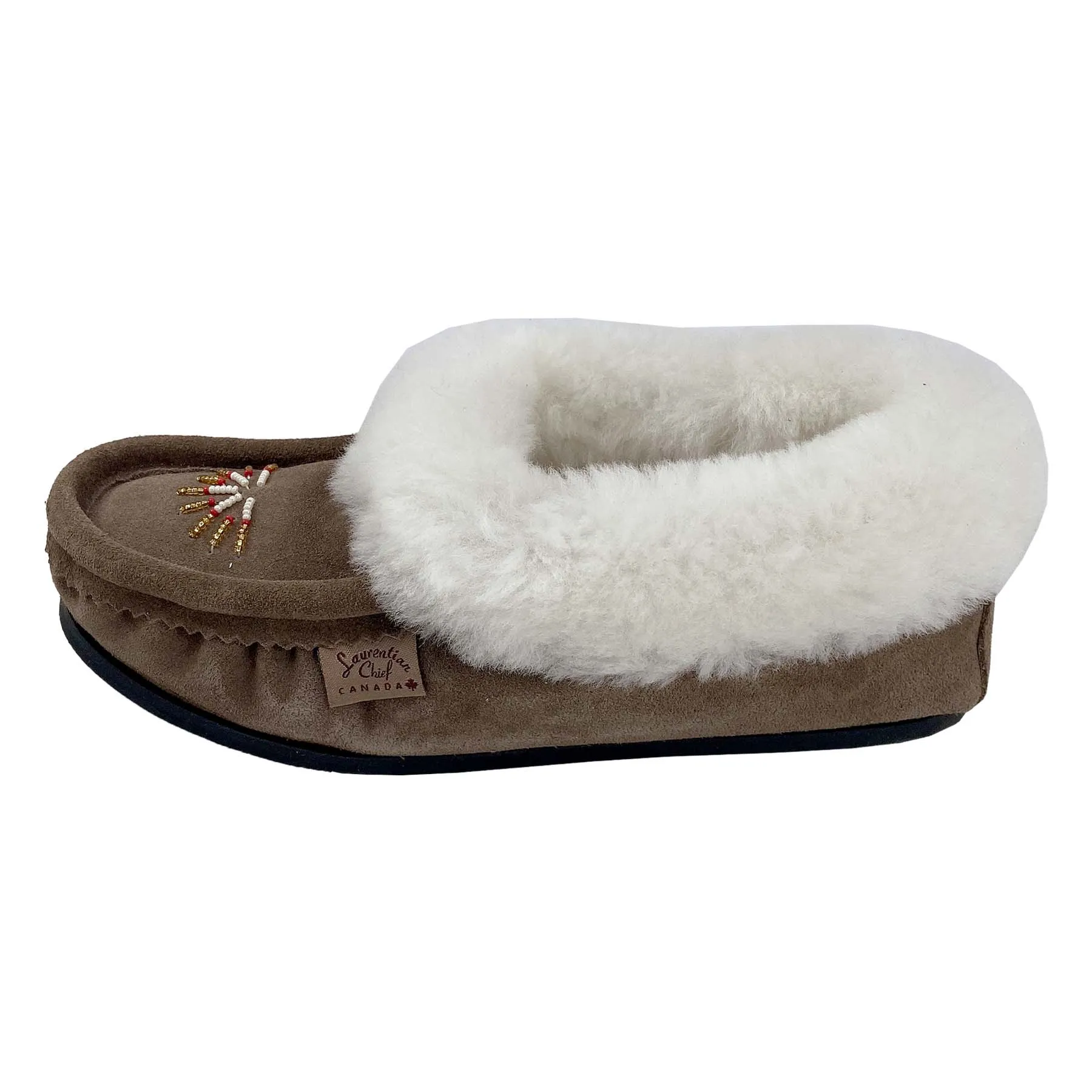 Women's Smoke Beaded Rubber Sole Sheepskin Slippers