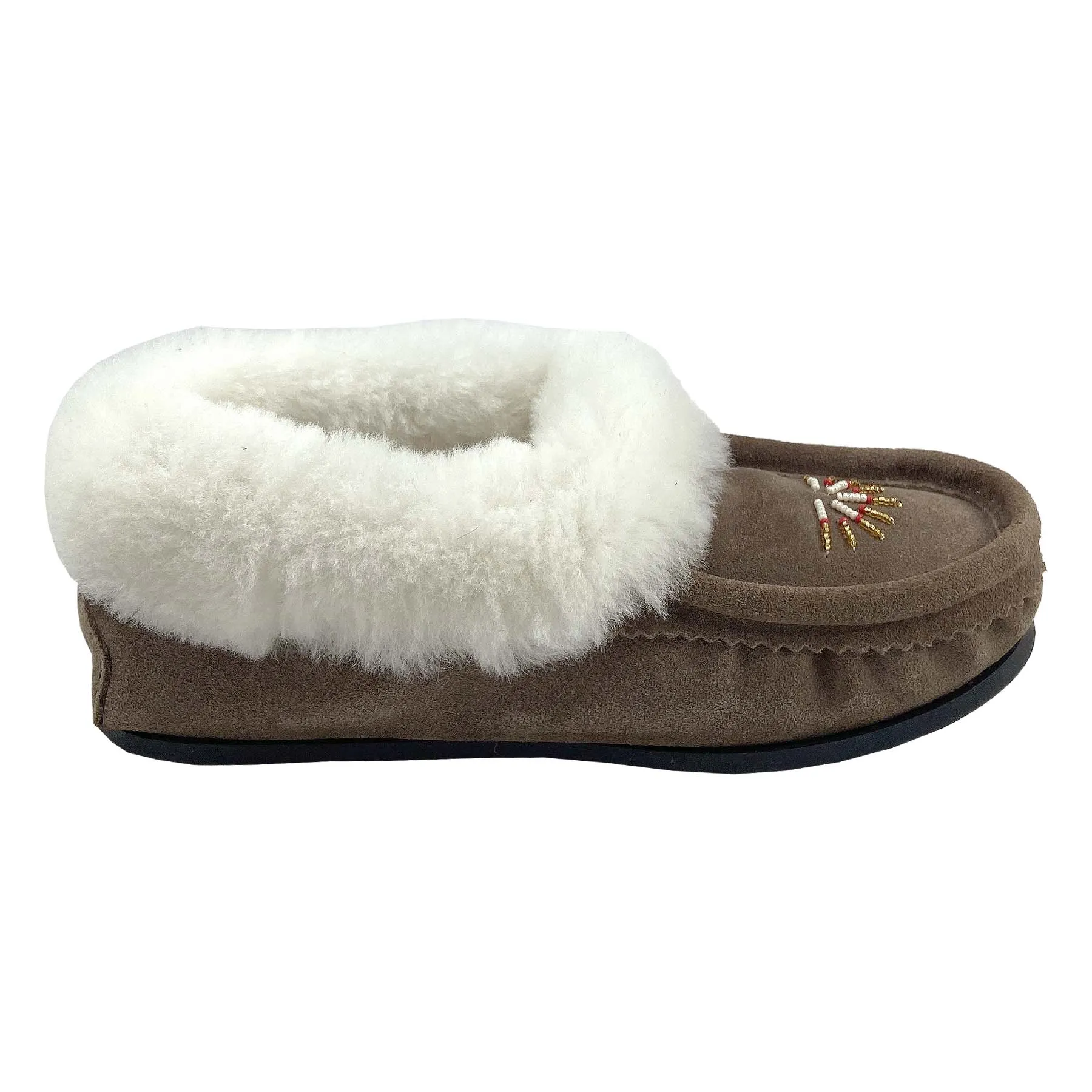 Women's Smoke Beaded Rubber Sole Sheepskin Slippers