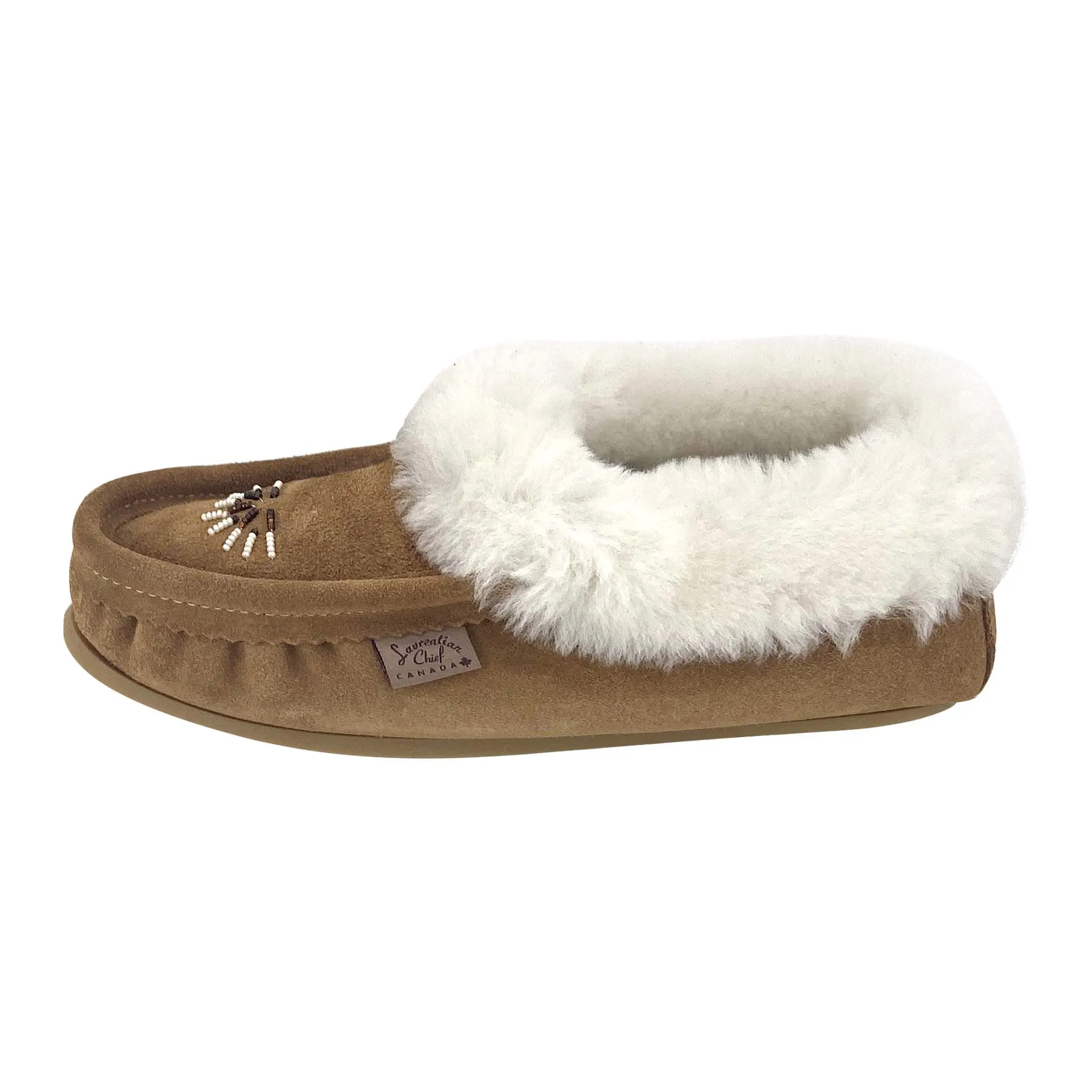 Women's Smoke Beaded Rubber Sole Sheepskin Slippers