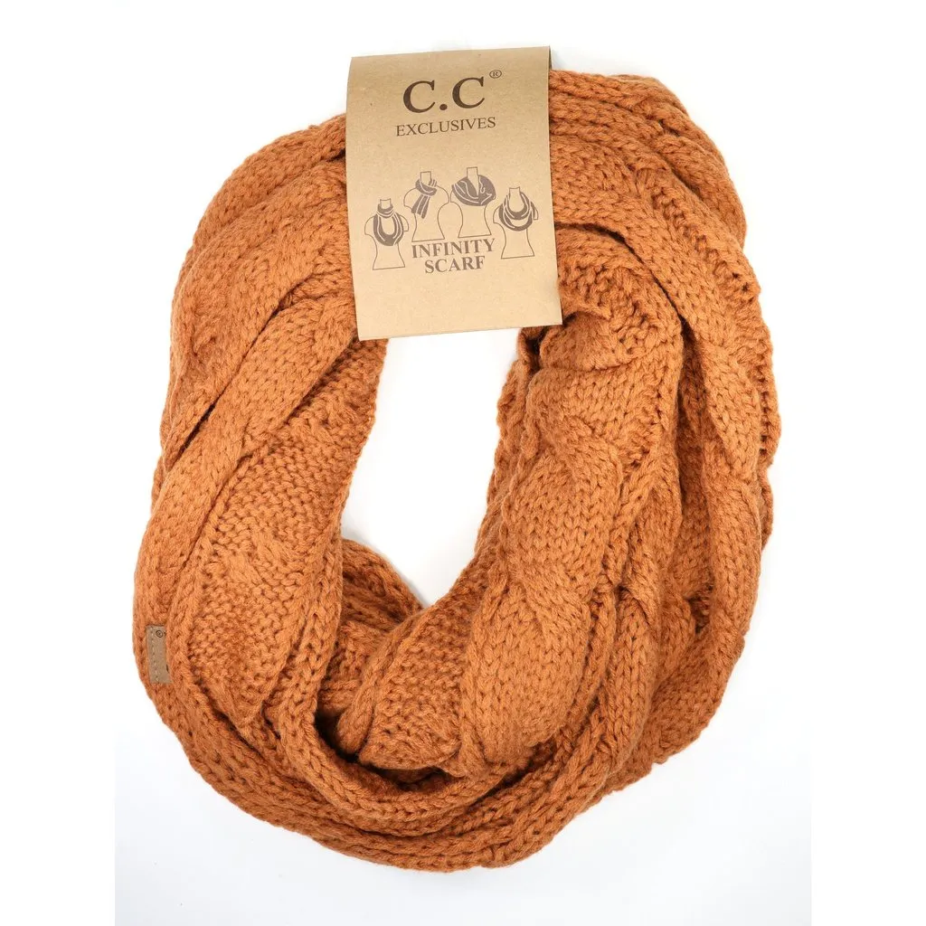 Women's Solid Cable Knit CC Infinity Scarf