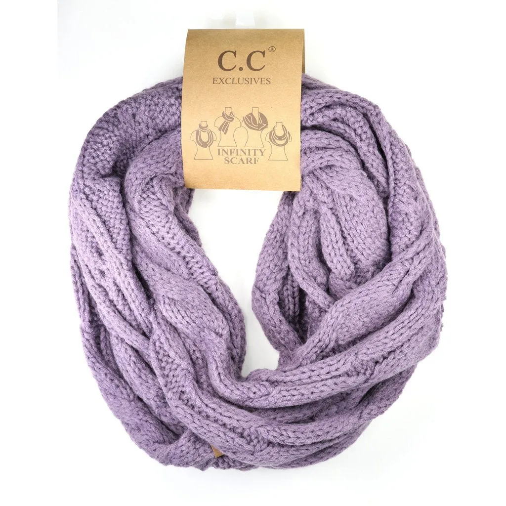 Women's Solid Cable Knit CC Infinity Scarf