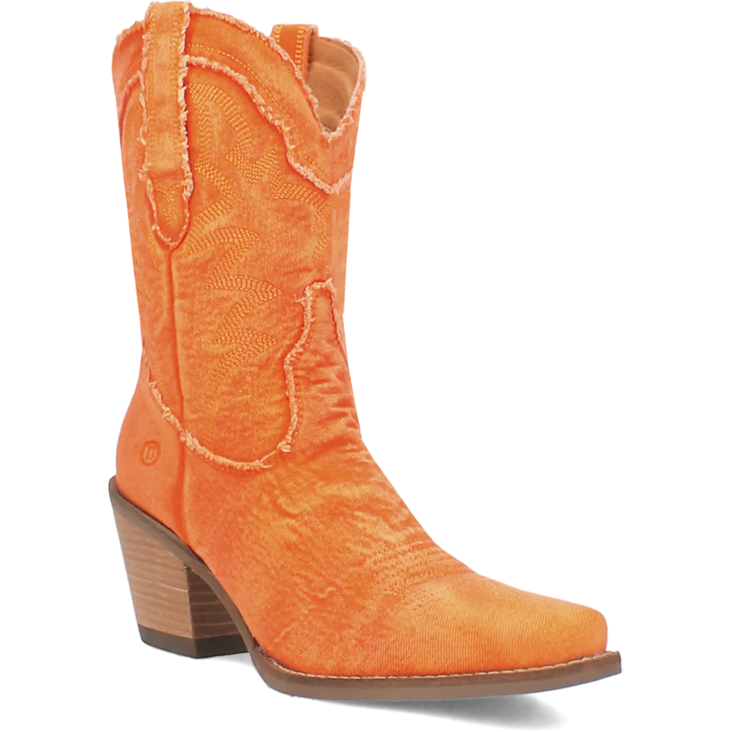 Y'all Need Dolly Distressed Orange Denim Embroidered Boots (DS)