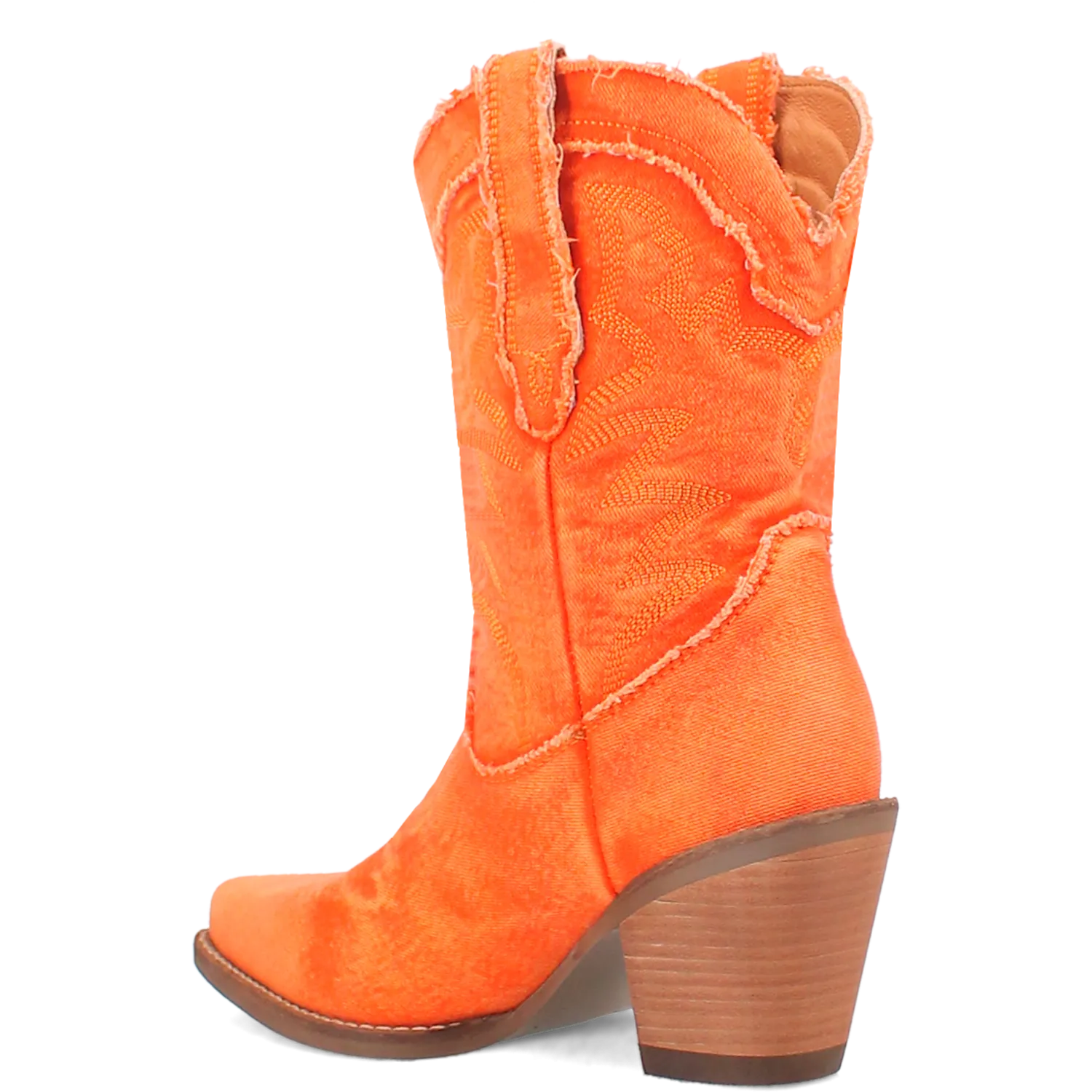 Y'all Need Dolly Distressed Orange Denim Embroidered Boots (DS)