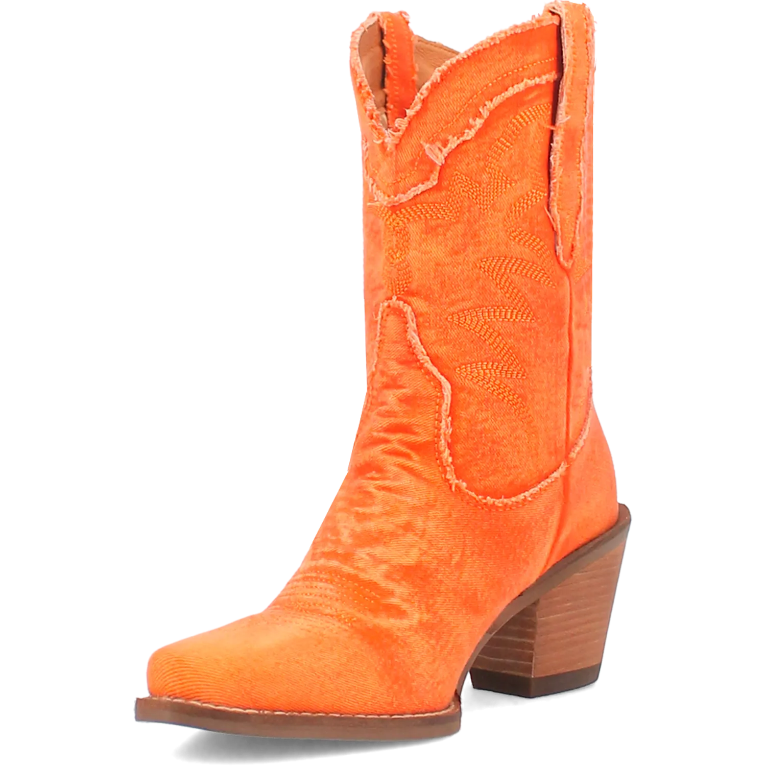 Y'all Need Dolly Distressed Orange Denim Embroidered Boots (DS)