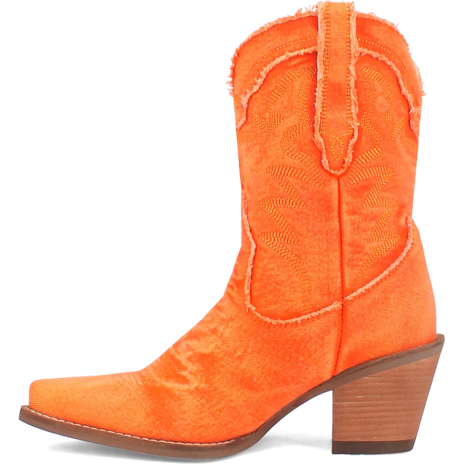 Y'all Need Dolly Distressed Orange Denim Embroidered Boots (DS)