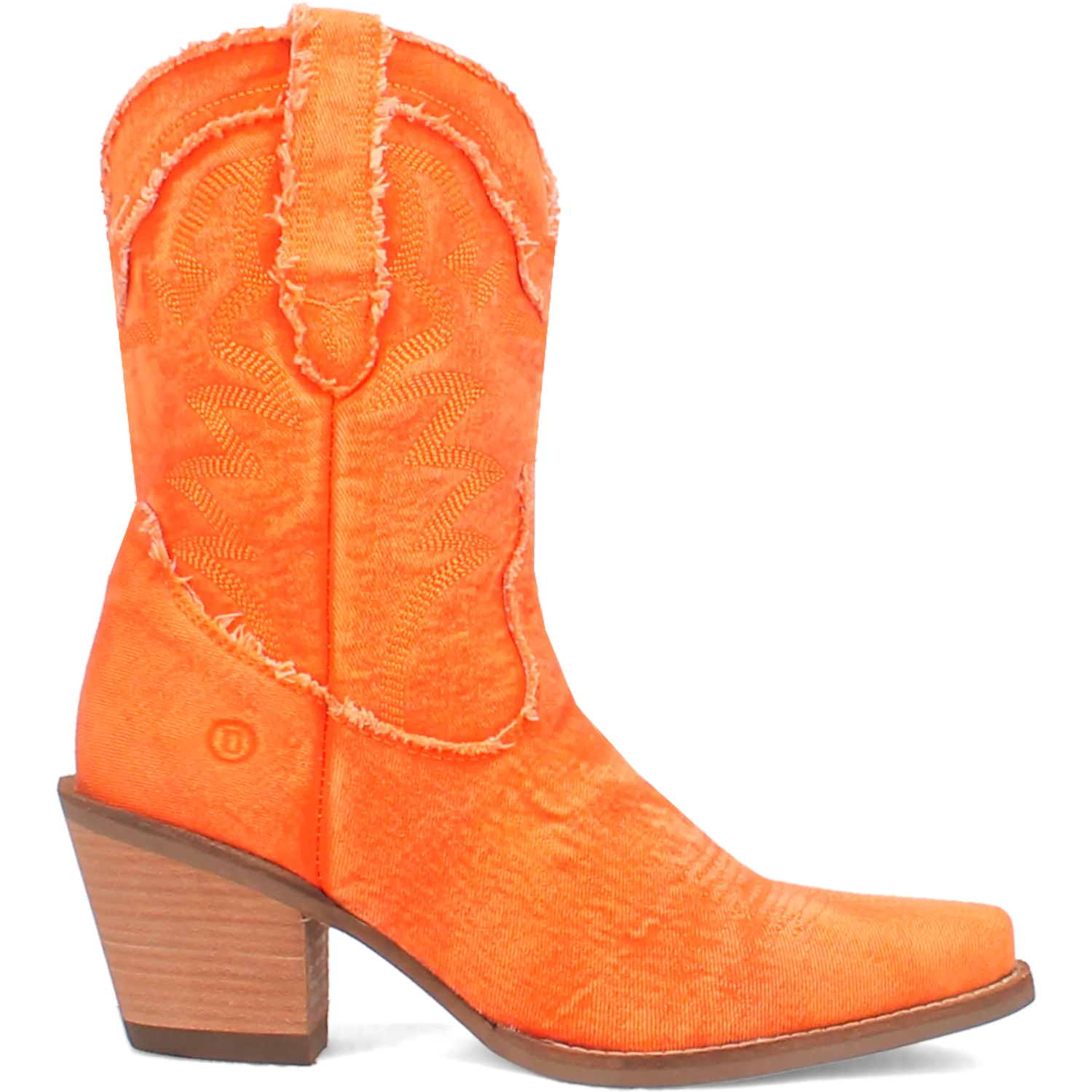 Y'all Need Dolly Distressed Orange Denim Embroidered Boots (DS)