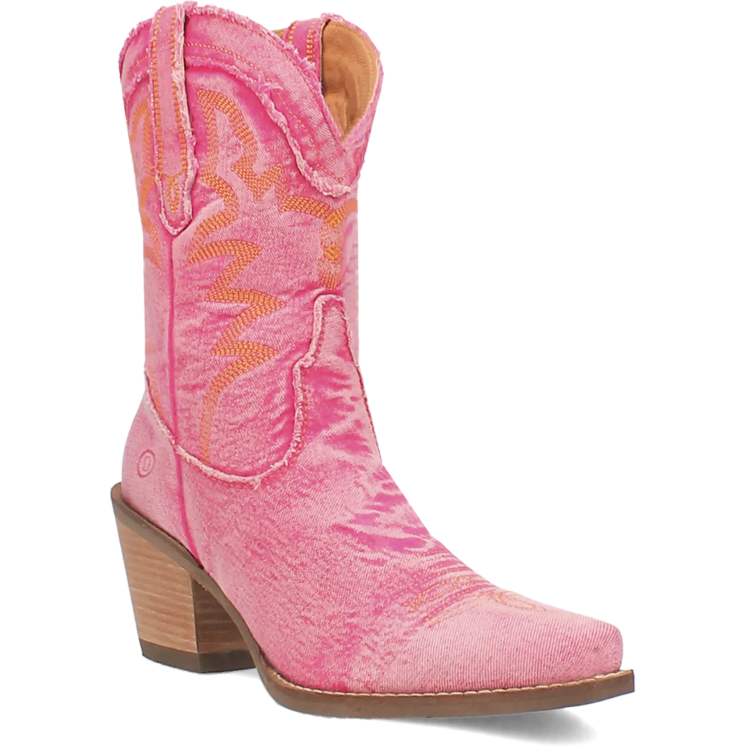 Y'all Need Dolly Distressed Pink Denim Embroidered Boots (DS)