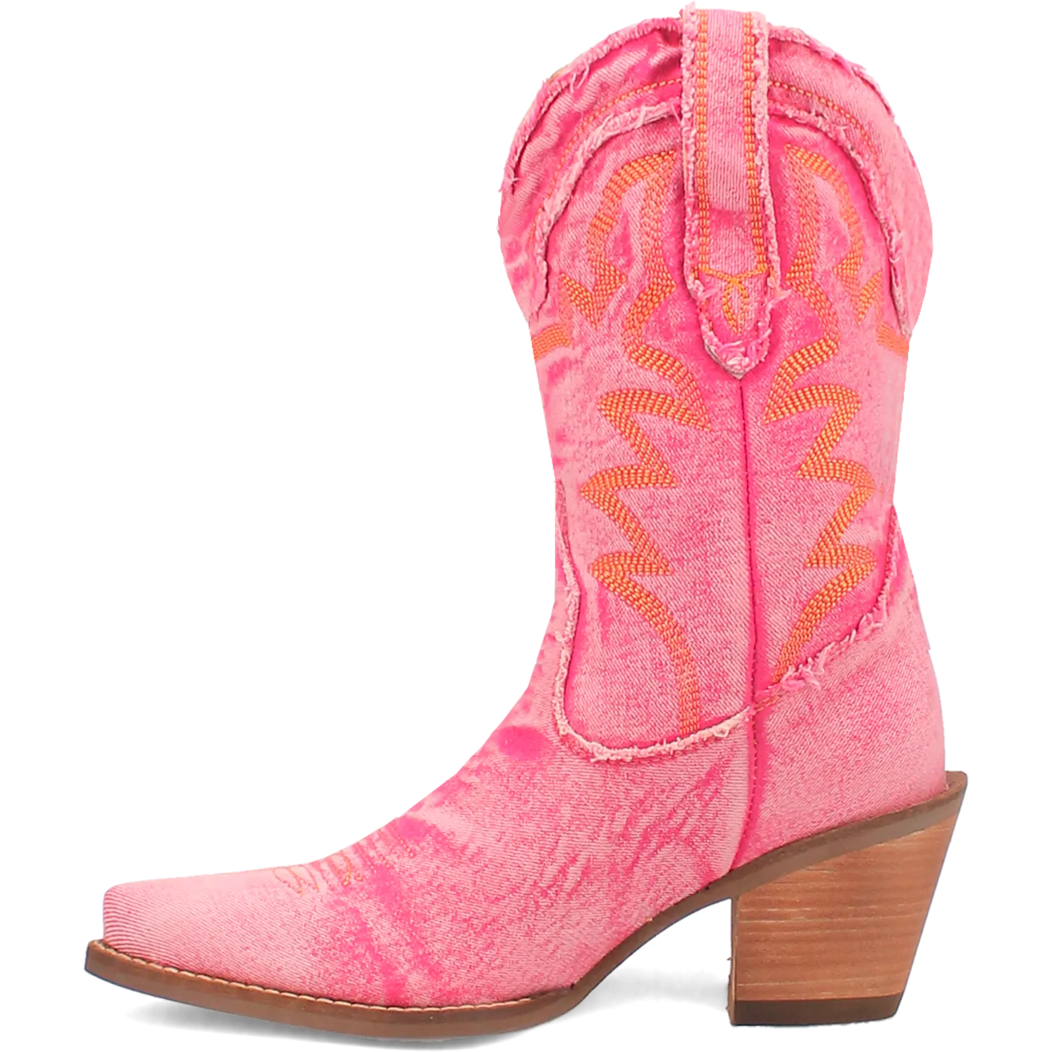 Y'all Need Dolly Distressed Pink Denim Embroidered Boots (DS)