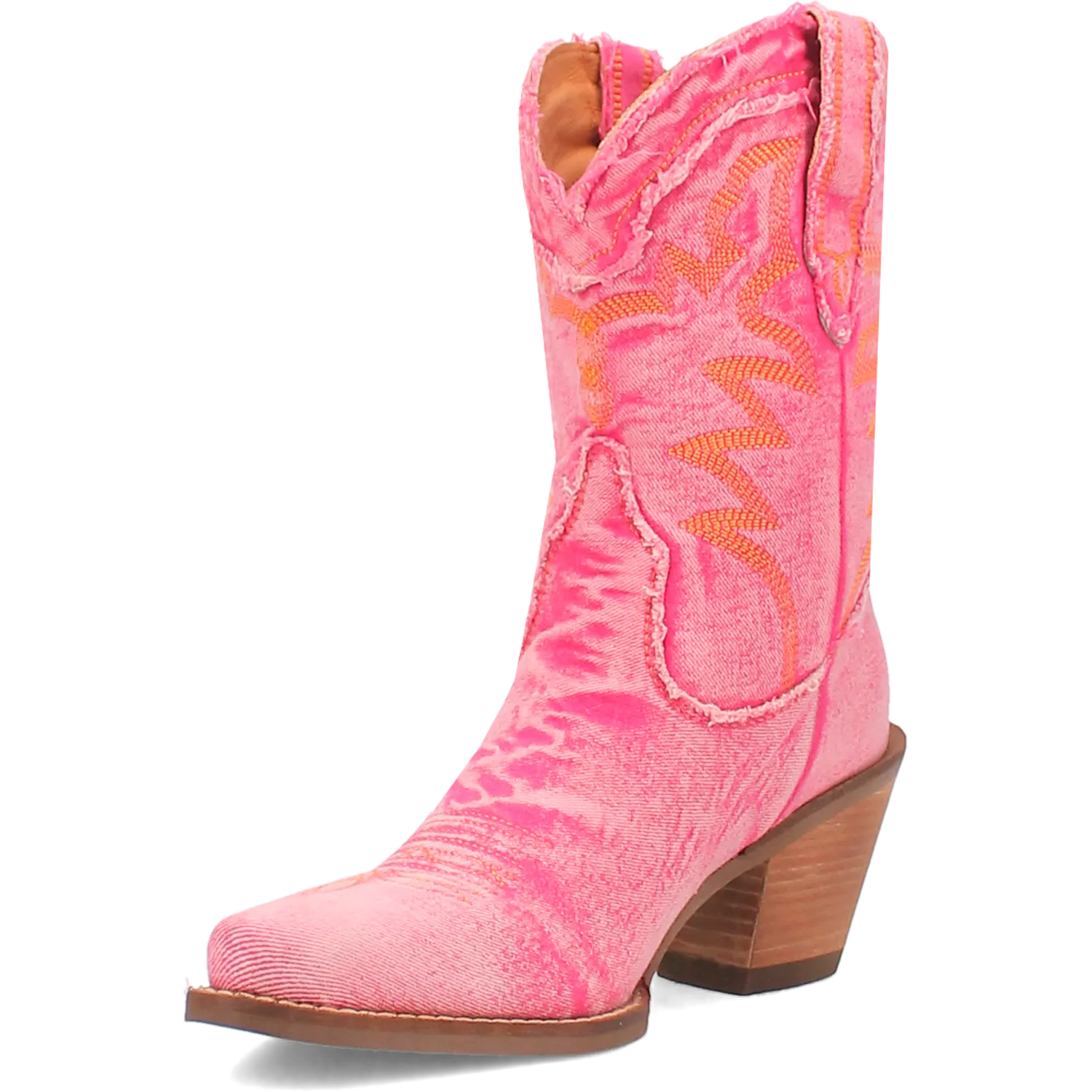 Y'all Need Dolly Distressed Pink Denim Embroidered Boots (DS)