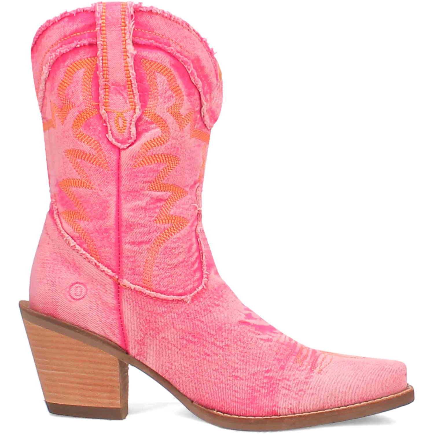 Y'all Need Dolly Distressed Pink Denim Embroidered Boots (DS)