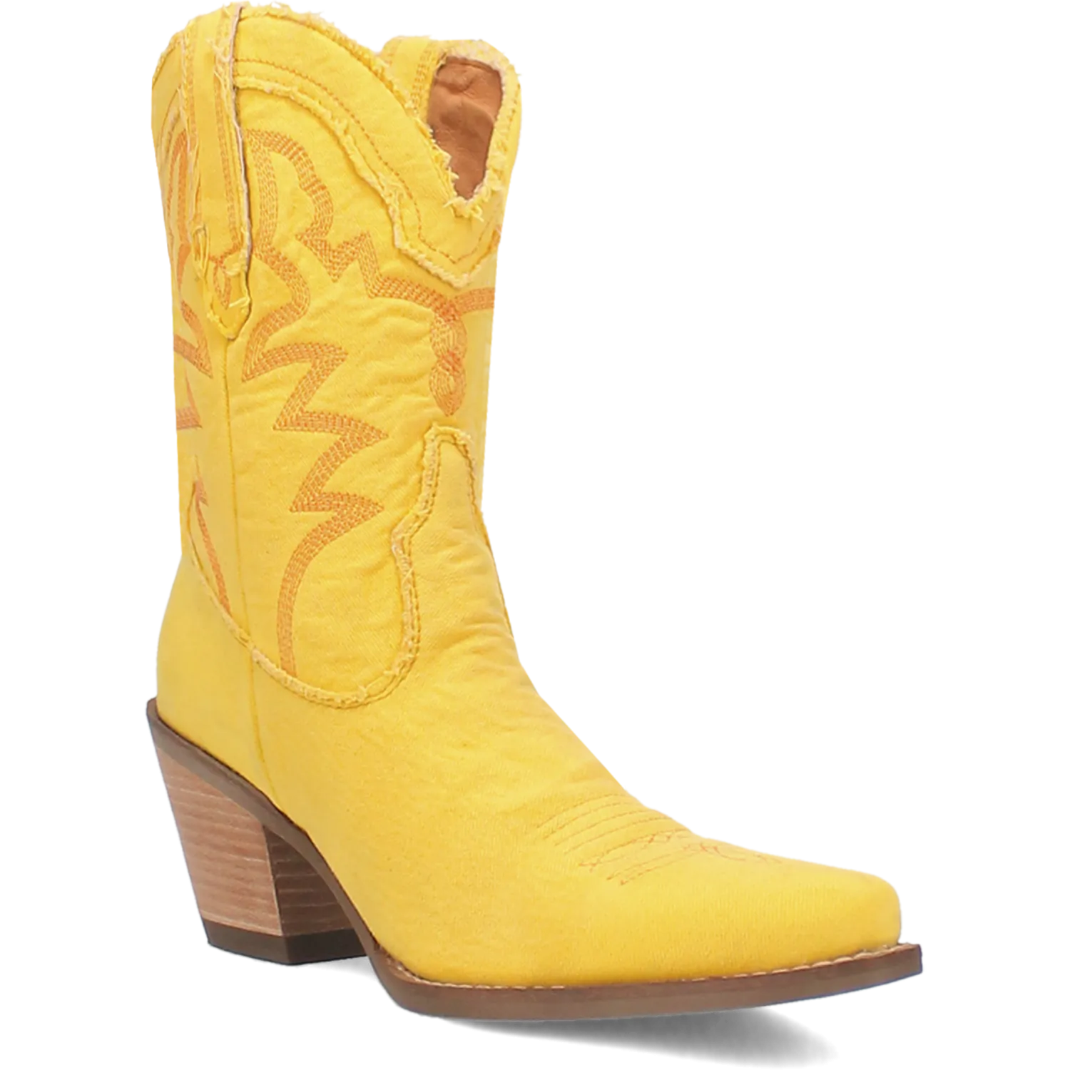 Y'all Need Dolly Distressed Yellow Denim Embroidered Boots (DS)