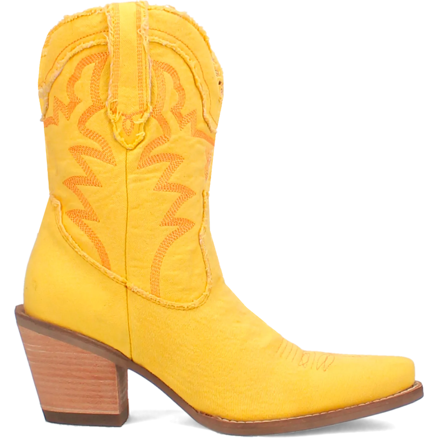 Y'all Need Dolly Distressed Yellow Denim Embroidered Boots (DS)