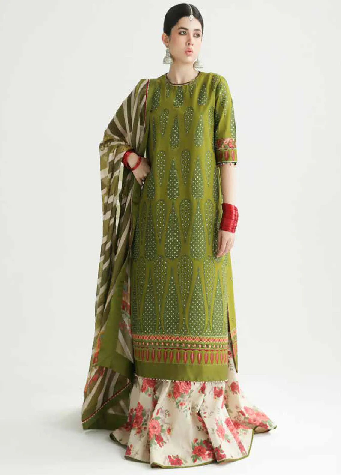 Zara Shahjahan Spring Embroidered Lawn 3 Piece Unstitched Suit ZSJ24SS-8B AAINA