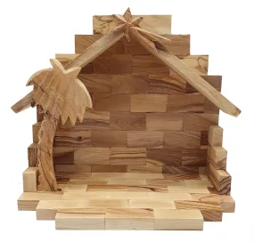 Zuluf Hand-Carved Nativity Set Scene with Bark Roof - Authentic Bethlehem Craftsmanship, 7 Inches